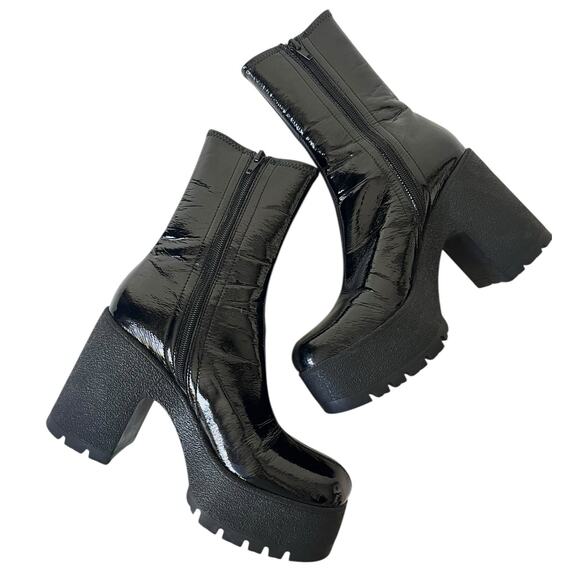 Jeffrey Campbell Refresh-L Black Patent Leather Boots Square Toe Y2K Size 8.5 - Picture 5 of 8